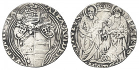 MACERATA
Alessandro VI (Rodrigo de Borja y Borja), 1492-1503.
Grosso.
Ag gr. 2,46
Dr. ALEXANDER - VI PONT MAX. Stemma sormontato da triregno e chi...
