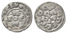 PAVIA
Enrico II di Franconia, 1046-1056.
Denaro.
Ag gr. 1,38
Dr. AVGVSTVS CE. H / RIC / N. Iscrizione disposta su tre righe.
Rv. INPERATOR. PA / ...