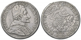 ROMA
Innocenzo XI (Benedetto Odescalchi), 1676-1689.
Piastra a. I.
Ag gr. 31,33
Dr. INNOCEN XI PONT MAX A I. Busto a d., con camauro, mozzetta e s...