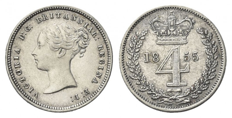 GRAN BRETAGNA
Regina Vittoria, 1837-1901.
4 Pence 1855.
Ag gr. 1,88
Dr. Test...