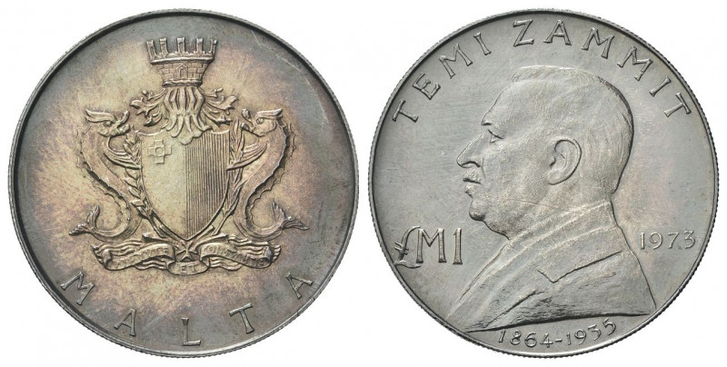 MALTA 
Repubblica, dal 1972.
Lira 1973, Themistocles Zammit.
Ag gr. 9,96
Dr....