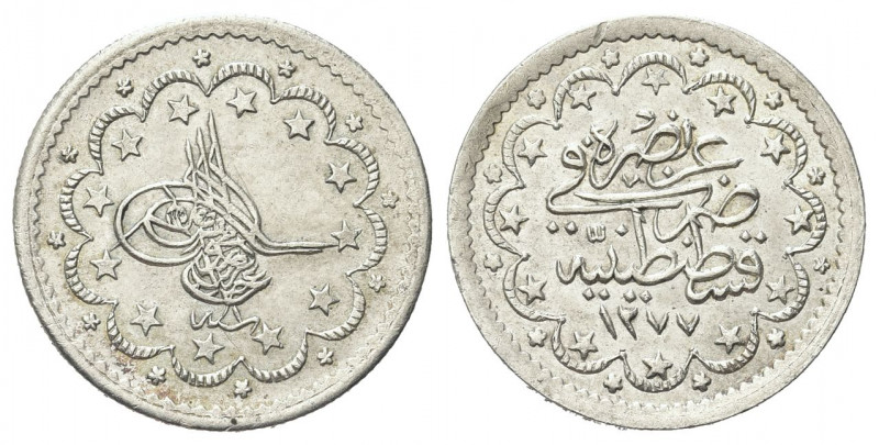 TURCHIA
Abdul Aziz, 1861-1876.
5 Kurush.
Ag gr. 5,99
Dr. Toughra.
Rv. Zecca...