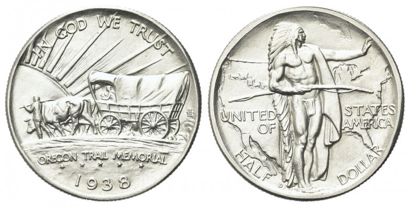 USA
Federazione.
Half Dollar 1938 D, zecca di Denver, Oregon Trail Memorial. ...