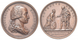 SAVOIA
Vittorio Emanuele I, 1802-1821.
Medaglia 1814 opus A. Lavy.
Æ gr. 81,45 mm. 52
Dr. VICTORIVS - EMMANVEL. Busto del re a d.; in esergo, A LA...