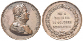 FRANCIA
Luigi Filippo I, 1830-1848.
Medaglia 1813 opus Dieudonne.
Æ gr. 146,94 mm 67,8
Dr. LOUIS PHILIPPE - DUC D'ORLEANS. Busto in uniforme a d....