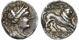 GAULE TRANSALPINE, Massalia, AR drachme, 150-125 av. J.-C. D/ B. diad., dr. d''Artémis à d., arc et carquois à l''épaule. R/ Lion marchant à d. Au-des...
