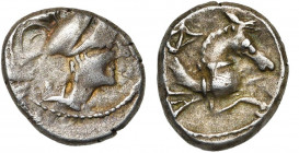 GAULE NARBONNAISE, Allobroges, AR drachme, 1er s. av. J.-C. Type à l''hippocampe. D/ T. casquée de Roma à d. R/ Protome de cheval à d., pourvu d''une ...