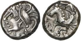 GAULE NARBONNAISE, Allobroges, AR drachme, 1er s. av. J.-C. Type à l''hippocampe. D/ T. casquée de Roma à g. R/ Protome de cheval à g., pourvu d''une ...