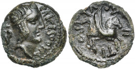 GAULE CELTIQUE, Carnutes, AE bronze. Au nom du roi Tasgetius (57-54 av. J.-C.). D/ T. diad. à d., les cheveux retombant en quatre mèches sur le cou. A...
