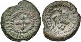 GAULE CELTIQUE, Lexovii, AE bronze. D/ Fleur à quatre pétales dans un cercle strié, entouré de la légende SIMISSOS PVBLICOS LIXOVIO. R/ Aigle à g., le...