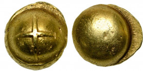 GAULE CELTIQUE, Seine moyenne, AV statère, 1er s. av. J.-C. Globule à la croix des Séno-Carnutes. Classe 3 - Type sphérique. D/ Petite croix au centre...