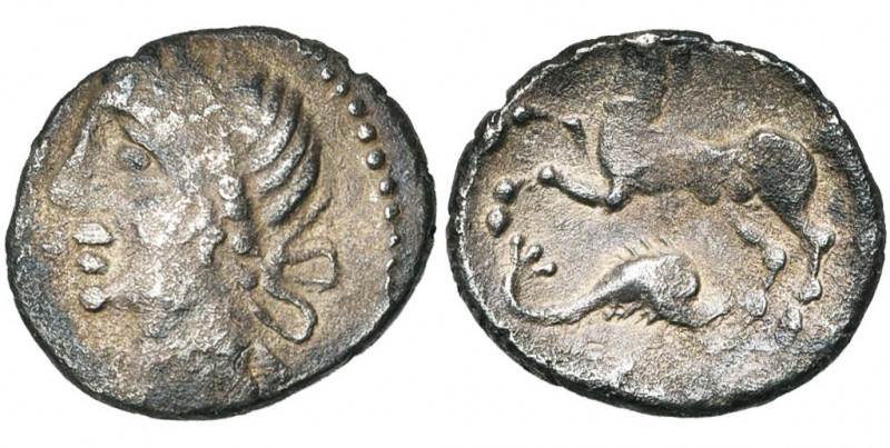 GAULE CELTIQUE, Aedui, AR quinaire. D/ [ATPILI F] T. fém. diad. à g. R/ [ORCETIR...