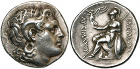 ROYAUME DE THRACE, Lysimaque (306-281), AR tétradrachme, 297-282 av. J.-C., Pella. D/ T. diad. d''Alexandre le Grand à d., portant la corne d''Amon. R...