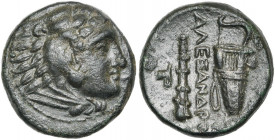 ROYAUME DE MACEDOINE, Alexandre III le Grand (336-323), AE unité, 336-323 av. J.-C., Macédoine. D/ T. d''Héraclès à d., coiffé de la dépouille de lion...