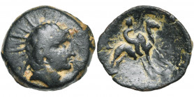PALMYRENE, PALMYRE, AE bronze, 1er s. av. J.-C. D/ T. r. d''Hélios à d. R/ Divinité masc. (Arsu?) chevauchant un dromadaire à d. et ten. un court bâto...