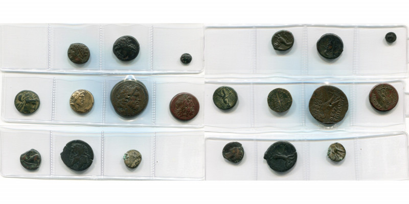 lot de 10 bronzes, dont: Sicile, Syracuse, Agathoclès, T. à g./Lion, T. d''Apoll...