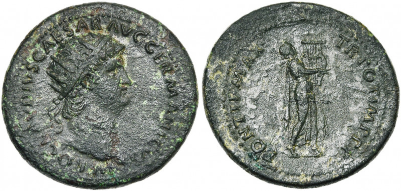 NERON (54-68), AE as, 65, Rome. D/ NERO CLAVDIVS CAESAR AVG GERMANICVS T. r. à d...