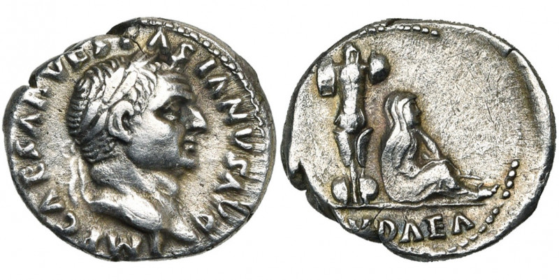 VESPASIEN (69-79), AR denier, 69-71, Rome. D/ IMP CAESAR VESPASIANVS AVG T. l. à...