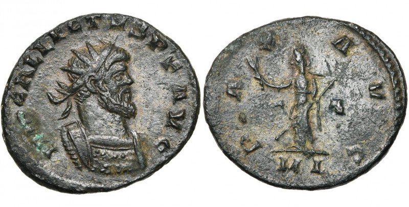 ALLECTUS (293-296), AE antoninien, Londres. D/ IMP C ALLECTVS PF AVG B. r., cuir...