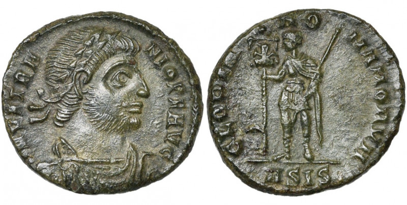 VETRANIO (350), AE follis, Siscia. D/ DN VETRA-NIO PF AVG B. diad., dr., cuir. à...