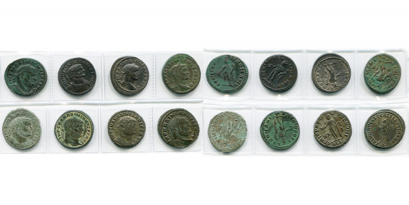 MAXIMIEN HERCULE (286-305), lot de 8 folles: R/ Génie (7), Carthage. Ateliers de...