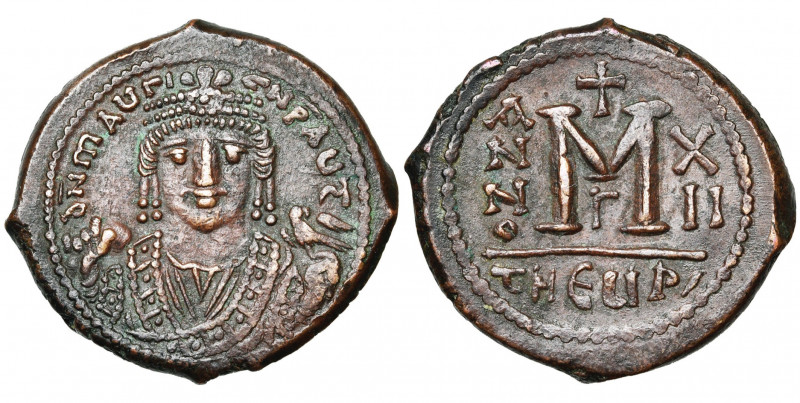 Maurice Tibère (582-602), AE follis, an 12, 593-594, Antioche. Off. Γ. D/ B. cou...