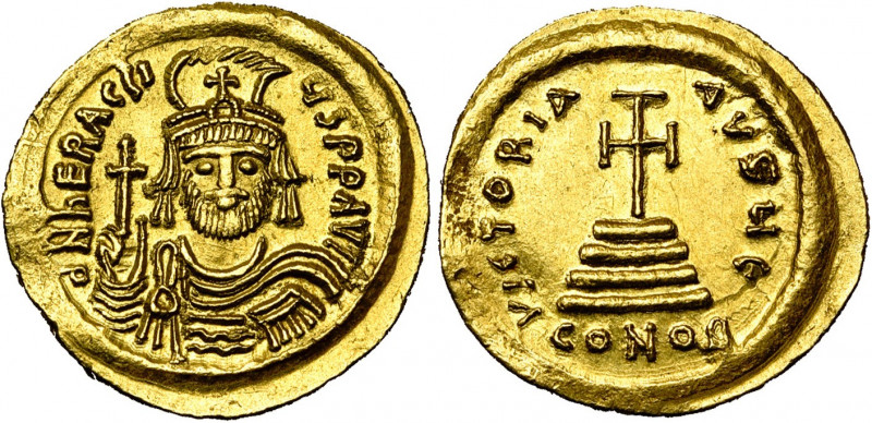 Héraclius (610-641), AV solidus, 610-613, Constantinople. Off. . D/ B. casqué, ...