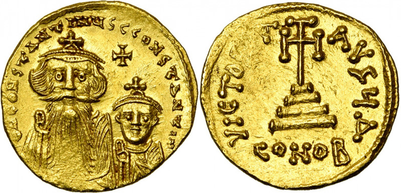 Constant II (641-668), AV solidus, 654-659, Constantinople. Off. Δ. D/ B. de f. ...