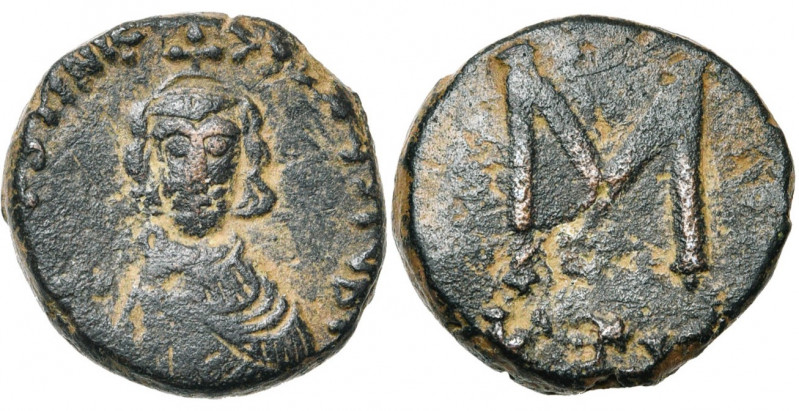 Justinien II, 1er règne (685-695), AE follis, 687-695, Carthage. D/ B. cour. de ...