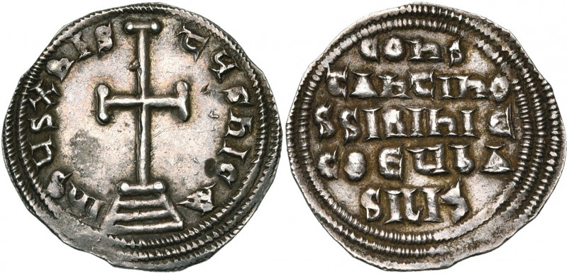 Constantin VI et Irène (780-797), AR miliaresion, Constantinople. D/ Croix poten...