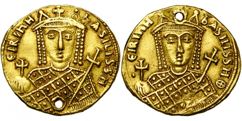 Irène (797-802), AV solidus, Constantinople. D/ IRINH- bASILISSH B. cour. de f....