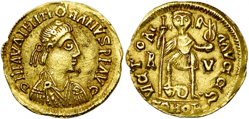 WISIGOTHS, AV solidus, après 450. Au nom de Valentinien III et au type de Ravenn...