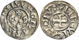 CAROLINGIENS, Eudes (888-897), AR denier, Limoges. D/ + GRΛTIΛ D-I RE Dans le champ, D entre deux croisettes. R/ + LIMVICΛS CIVI Croix. M.G. 1332 v...