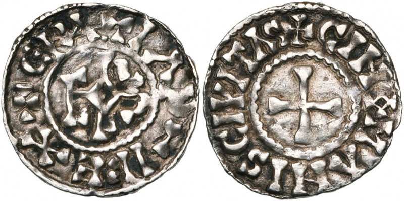 CAROLINGIENS, Charles le Simple (897-922), AR denier, Le Mans. D/ + GRΛTIΛ D-I R...