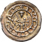 ALLEMAGNE, ANHALT, Comté, Albert l''Ours (Albrecht der Bär) (1123-1170), AR bractéate, vers 1150, Wittenberg (?). D/ Le comte assis de f. sur un trône...