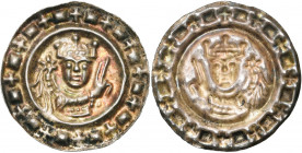 ALLEMAGNE, ULM, atelier impérial, Frédéric II (1215-1250), AR bractéate. D/ B. cour. et ailé de l''empereur de f., prêtant serment de la main d. Cahn ...