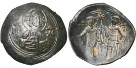 BULGARIE, Ivan Asen II (1218-1241), AE trachy. D/ B. nimbé du Christ de f., imberbe, ten. les Evangiles. R/ Le tsar et saint Démétrios deb. de f., ten...