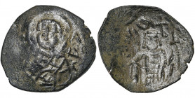 BULGARIE, Mitso Asen (1256-1257), AE trachy. D/ B. nimbé de saint Nicolas de f. R/ B. du tsar de f., ten. un sceptre sur l''épaule et une croix. Manus...