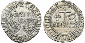 FRANCE, Royaume, Henri VI d''Angleterre (1422-1453), billon blanc aux écus, novembre 1422, Paris (couronne initiale). D/ Ecus accostés de France et de...