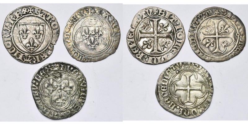 FRANCE, Royaume, lot de 3 p.: Charles VI, blanc guénar; Charles VII, blanc à la ...