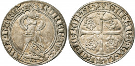 FRANCE, BAR, Duché, Robert (1354-1411), AR gros (heaume), s.d. (1373-1374), Saint-Mihiel. Au titre de marquis de Pont-à-Mousson. D/ ROBERTVS- DVX BARR...