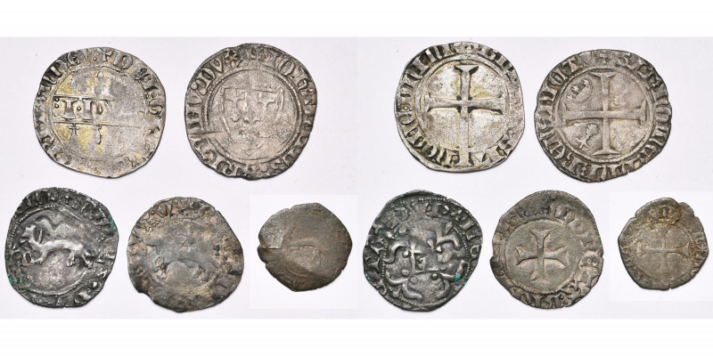 FRANCE, BRETAGNE, lot de 5 p.: Jean IV (1345-1399), blanc, Vannes; blanc guénar,...