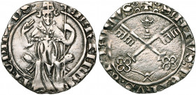 FRANCE, ETATS PONTIFICAUX, Martin V (1417-1423), (Oddone Colonna), AR carlin (gros), Avignon. D/ Le pape trônant de f. sur deux lions, bénissant et te...