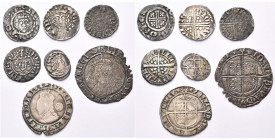 GRANDE-BRETAGNE, lot de 7 p.: Henri II, esterlin, Exeter, monétaire Ricard (short cross, S. 1345); Henri III, esterlin, Canterbury, monétaire Willem e...