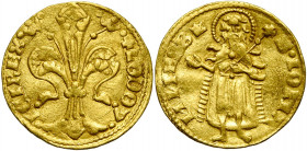 HONGRIE, Louis Ier d''Anjou (1342-1382), AV florin d''or, 1342-1353, Buda. Au type florentin. D/ + LODOV-ICI REX Grande fleur de lis. R/ + S IOHA-NNES...