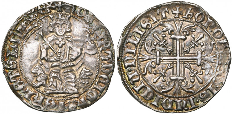 ITALIE, NAPLES, Robert d''Anjou (1309-1343), AR gigliato, frappe posthume. D/ Le...
