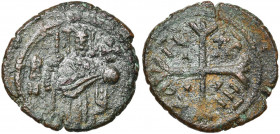 ITALIE, SICILE, Roger II, comte (1105-1130), AE follaro, 1127-1130, Messine. D/ Le comte de Sicile deb. de f., ten. un sceptre et un gl. cr. A g., R/ ...