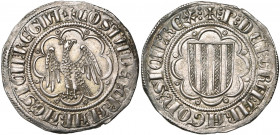 ITALIE, SICILE, Constance et Pierre d''Aragon (1282-1285), AR pierreale. D/ Aigle éployée et couronnée, t. à d., dans un polylobe cantonné d''annelets...