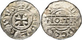 NEDERLAND, FRIESLAND, Graafschap, Egbert I (1038/1039-ca. 1050), AR denarius, Dokkum. Vz/ + ECBERTVS Kruis met vier punten in de hoeken. Kz/ NOTΛ tuss...