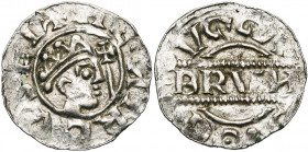 NEDERLAND, FRIESLAND, Graafschap, Bruno III (1050-1057), AR denarius, Dokkum. Vz/ Gekroond hoofd naar r., met daarvoor een scepter. Kz/ In het midden ...